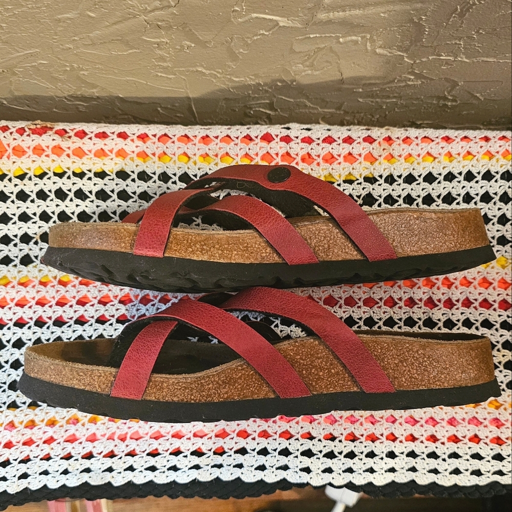 Birkenstock Betula Vinja Red Soft Cork Footbed Leather Strappy Sandals Shoes 39 - Picture 13 of 16